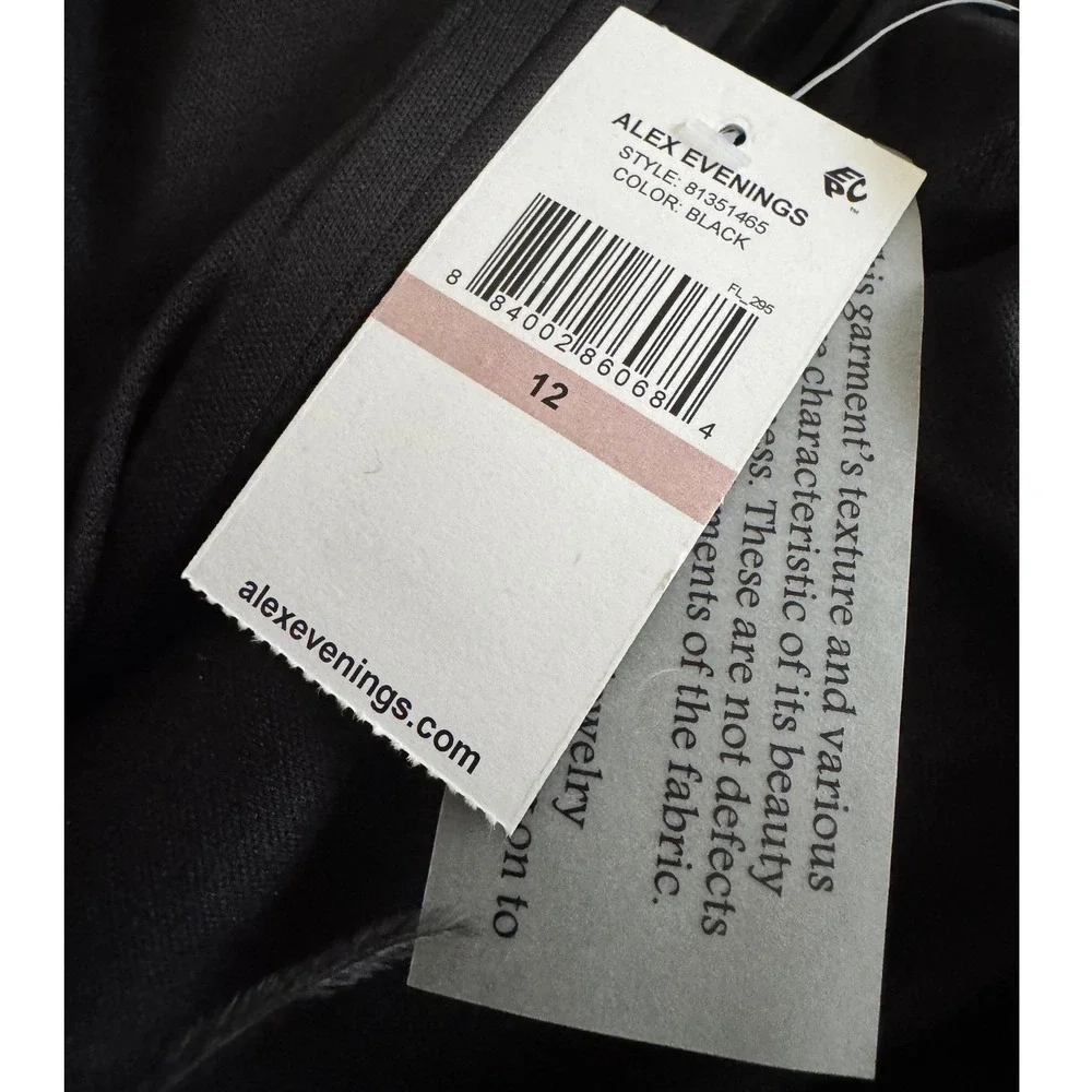 Alex Evenings Gianna Black Ostrich Feather Off The Shoulder Jersey Gown 12 NWT‎